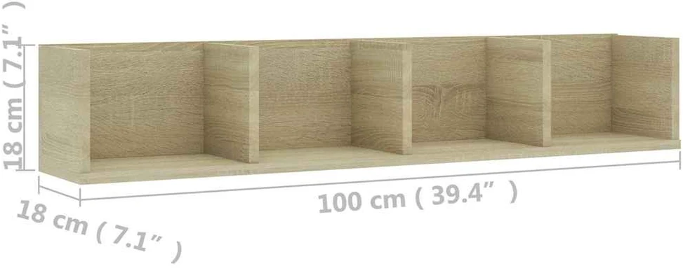 Sieninė CD lentyna, ąžuolo, 100x18x18cm, apdirbta mediena