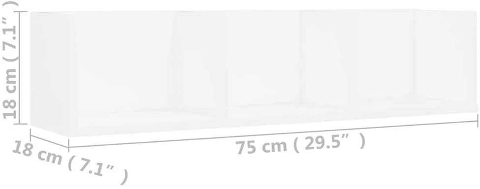 Sieninė CD lentyna, balta, 75x18x18cm, apdirbta mediena