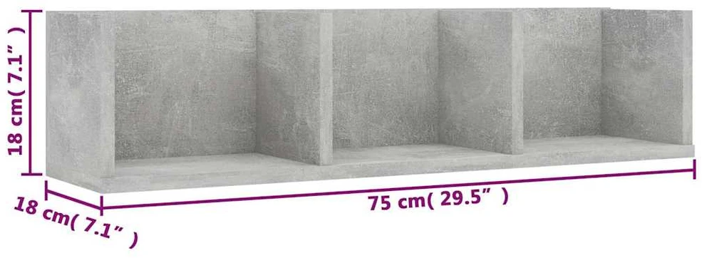 Sieninė lentyna kompaktiniams diskams, pilka, 75x18x18cm, MDP