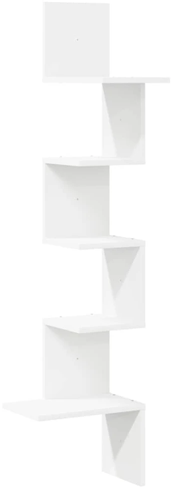 Sieninė kampinė lentyna, baltas, 32x32x127,5cm, mediena