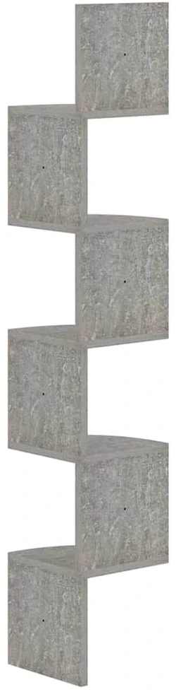 Sieninė kampinė lentyna, betono, 19x19x123cm, apdirbta mediena