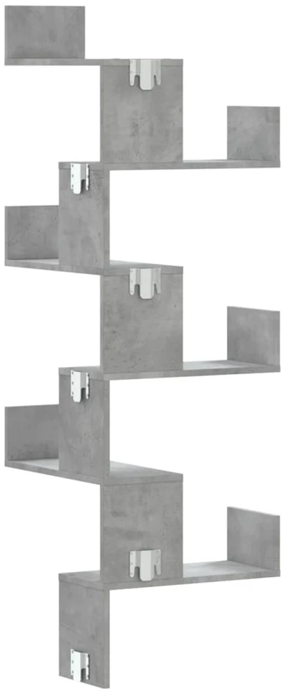 Sieninė kampinė lentyna, betono pilka, 45x45x147cm, MDP
