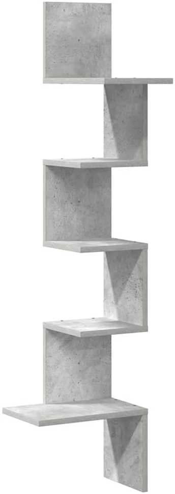 Sieninė kampinė lentyna, betono pilkas, 32x32x127,5cm, mediena