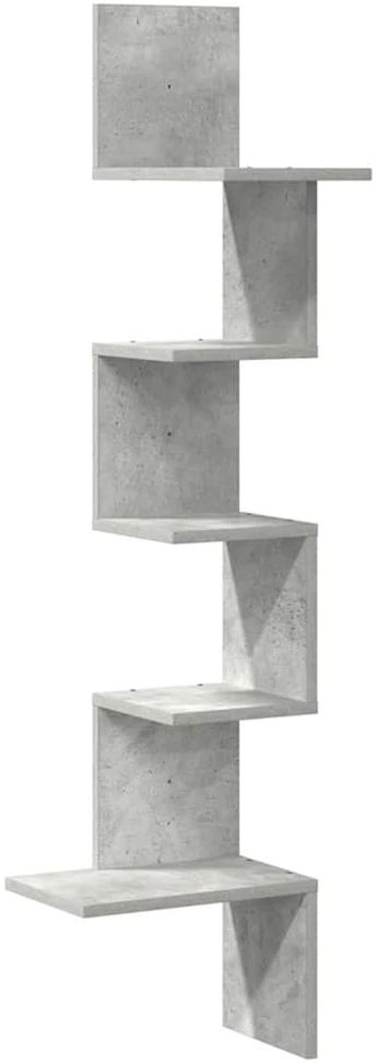 Sieninė kampinė lentyna, betono pilkas, 32x32x127,5cm, mediena