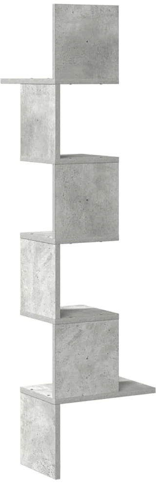 Sieninė kampinė lentyna, betono pilkas, 32x32x127,5cm, mediena