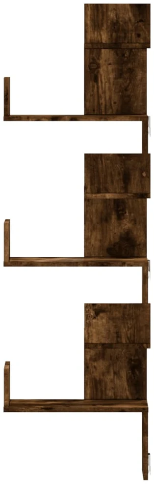 Sieninė kampinė lentyna, dūminio ąžuolo, 45x45x147cm, mediena