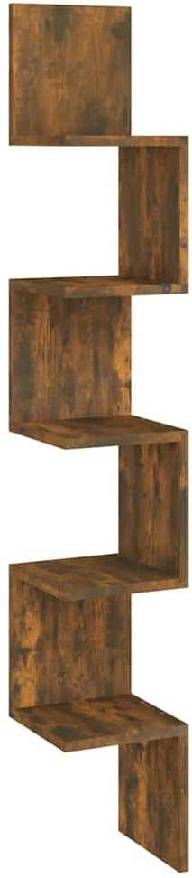 Sieninė kampinė lentyna, dūminio ąžuolo, 20x20x127,5cm, mediena