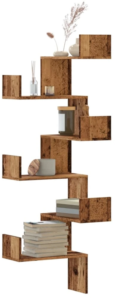 Sieninė kampinė lentyna, medienos, 45x45x147cm, MDP