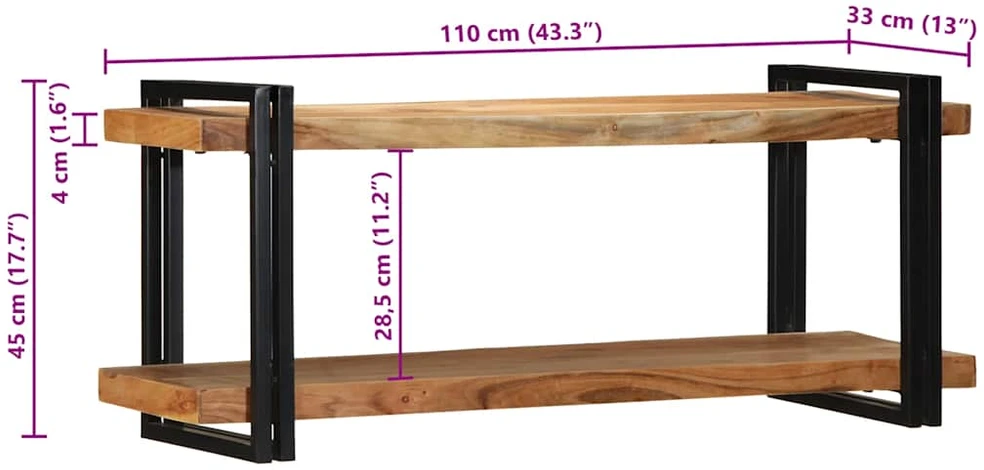 Sieninė lentyna, 110x33x45cm, akacijos medienos masyvas