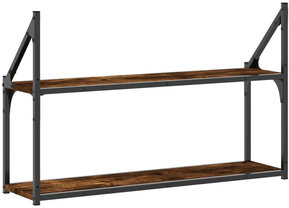 Sieninė lentyna, 2 aukštų, dūminė, 80x21x51cm, apdirbta mediena
