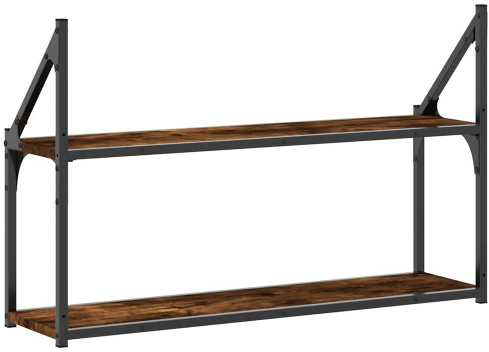 Sieninė lentyna, 2 aukštų, dūminė, 80x21x51cm, apdirbta mediena
