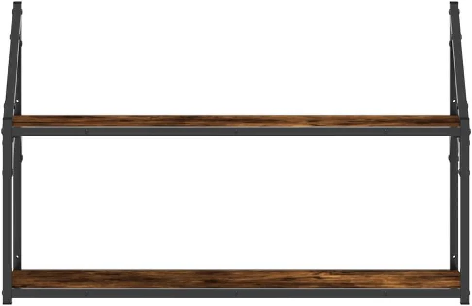 Sieninė lentyna, 2 aukštų, dūminė, 80x21x51cm, apdirbta mediena