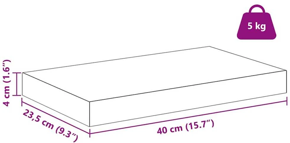 Sieninė lentyna 2 vnt. Ruda 40 x 23,5 x 3,8 cm Apdirbta mediena