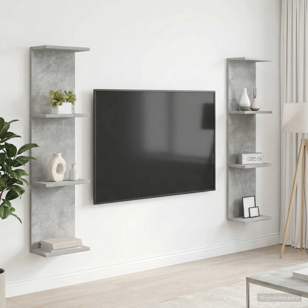 Sieninė lentyna 2 vnt. Betono pilka 25 x 15 x 100 cm