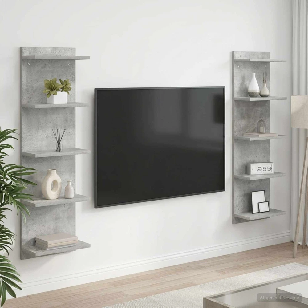 Sieninė lentyna 2 vnt. Betono pilka 30 x 15 x 100 cm
