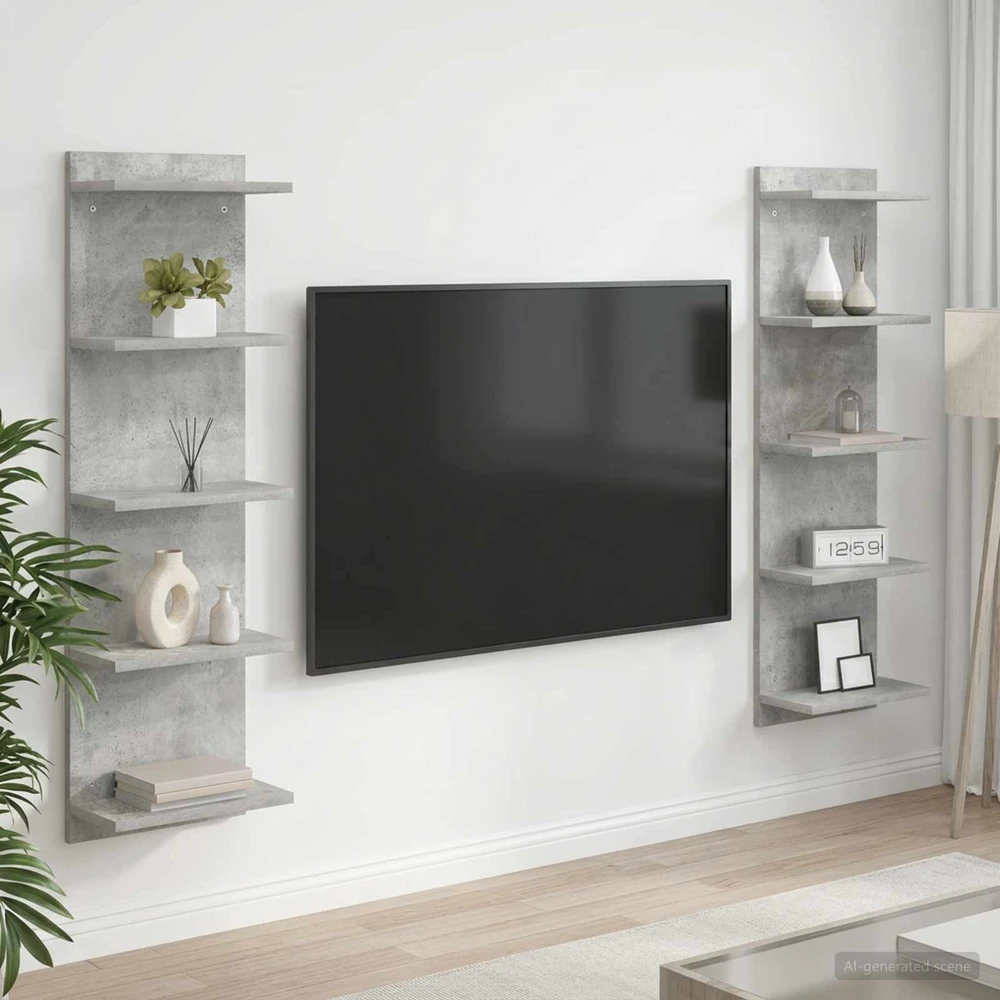 Sieninė lentyna 2 vnt. Betono pilka 30 x 15 x 100 cm