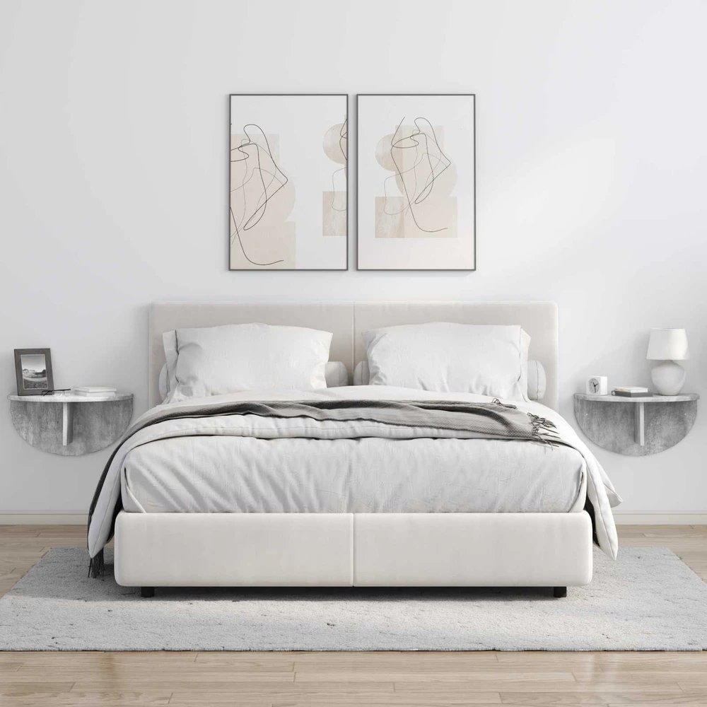 Sieninė lentyna 2 vnt. Betono pilka 48 x 24 x 24 cm