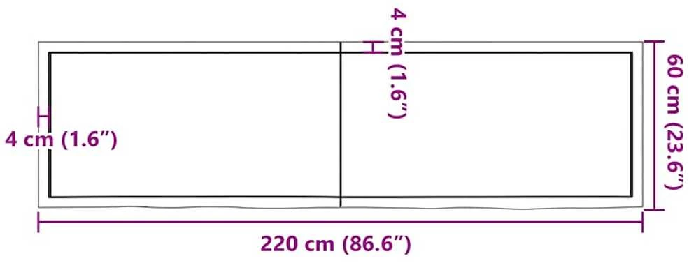 Sieninė lentyna, 220x60x(2–6)cm, neapdorotas ąžuolo masyvas