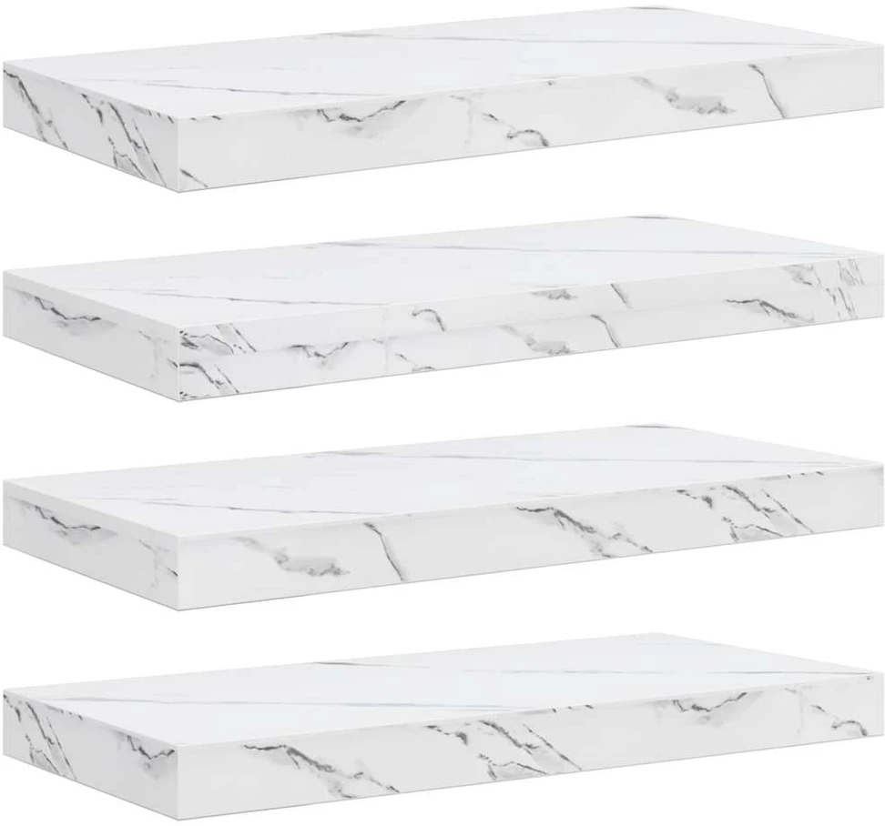 Sieninė lentyna 4 vnt. Balti marmuro 50 x 23,5 x 3,8 cm
