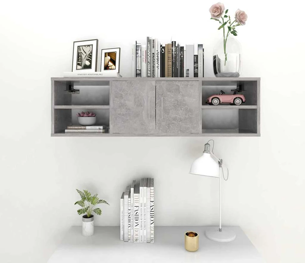 Sieninė lentyna, betono pilka, 102x30x29cm, apdirbta mediena