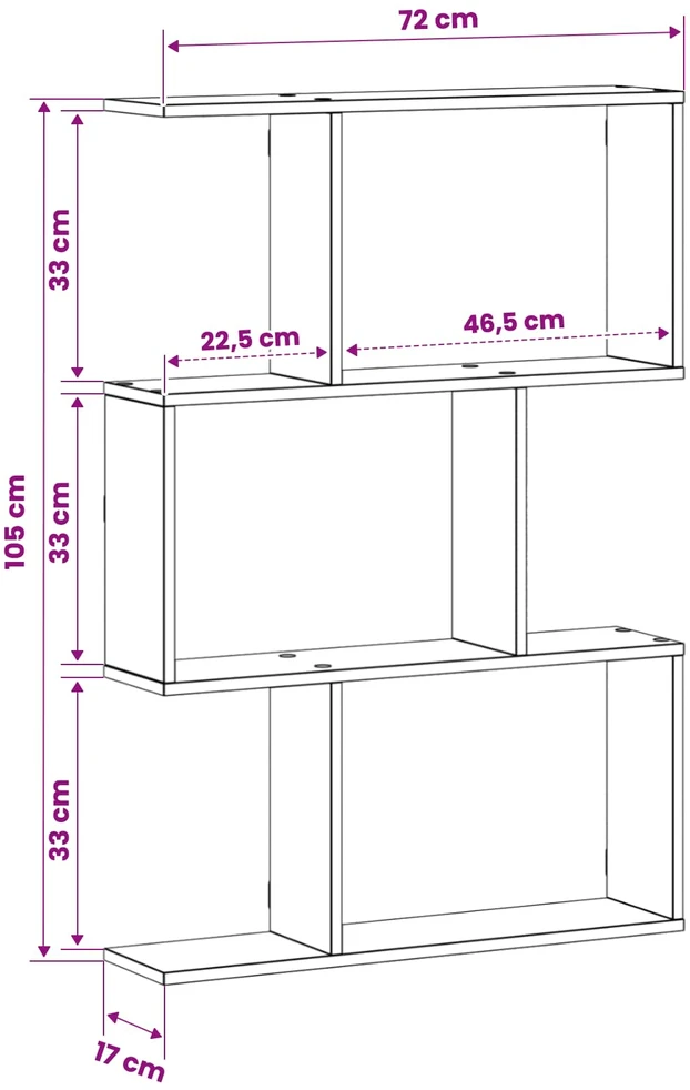 Sieninė lentyna Betono pilka 72 x 17 x 105 cm Apdirbta mediena