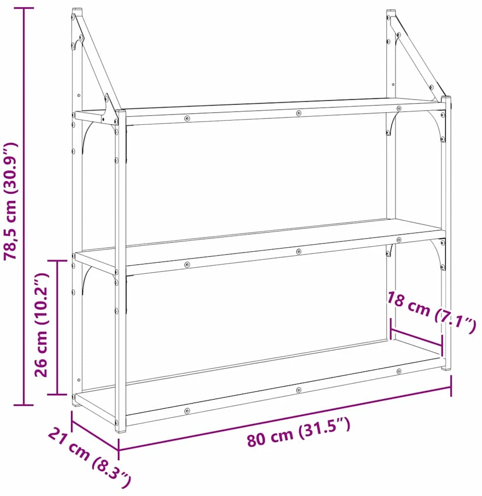 Sieninė lentyna Sieninis Senovinis medis 80 x 21 x 78,5 cm