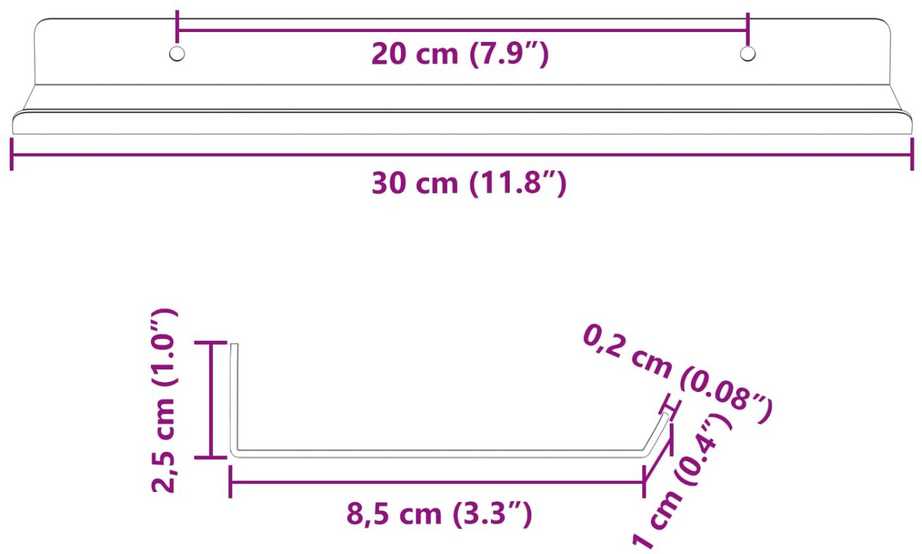 Plūduriuojanti lentyna 4 vnt. Juodas 30 x 9 x 2,5 cm Plienas