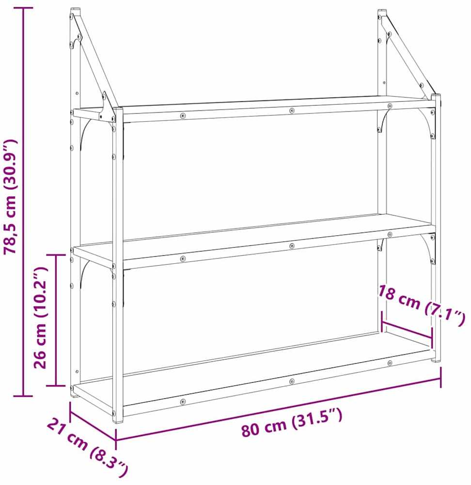 Sieninė lentyna Sieninis Senovinis medis 80 x 21 x 78,5 cm