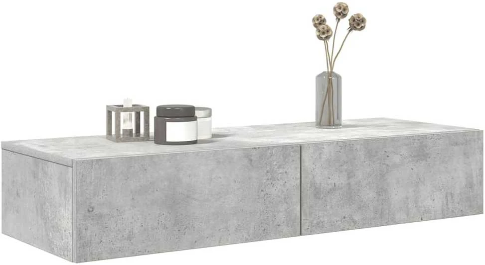 Sieninė lentyna su stalčiais, betono pilka, 100x36x19cm