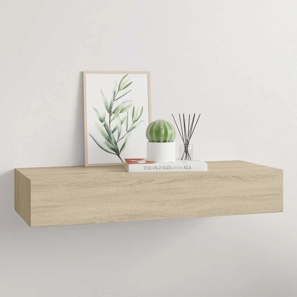 Sieninė lentyna su stalčiumi, ąžuolo, 60x23,5x10cm, MDF