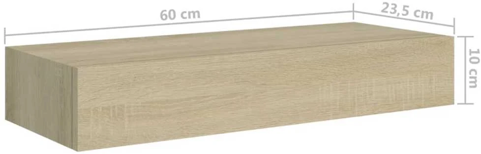 Sieninė lentyna su stalčiumi, ąžuolo, 60x23,5x10cm, MDF