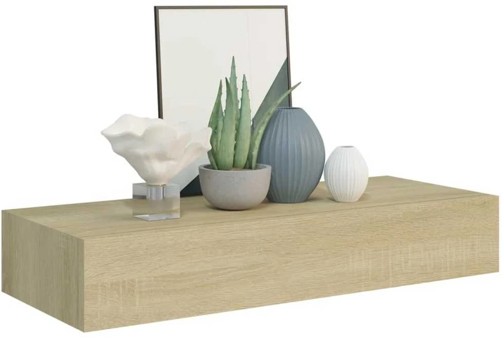 Sieninė lentyna su stalčiumi, ąžuolo, 60x23,5x10cm, MDF