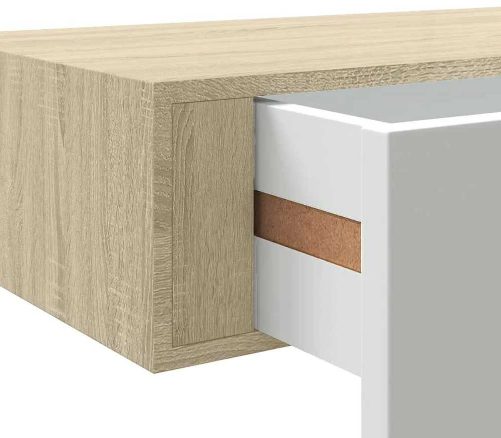 Sieninė lentyna su stalčiumi, ąžuolo/balta, 40x23,5x10cm, MDF