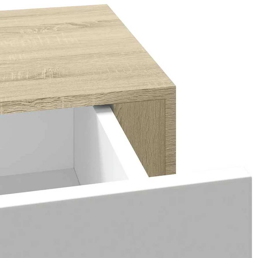 Sieninė lentyna su stalčiumi, ąžuolo/balta, 40x23,5x10cm, MDF