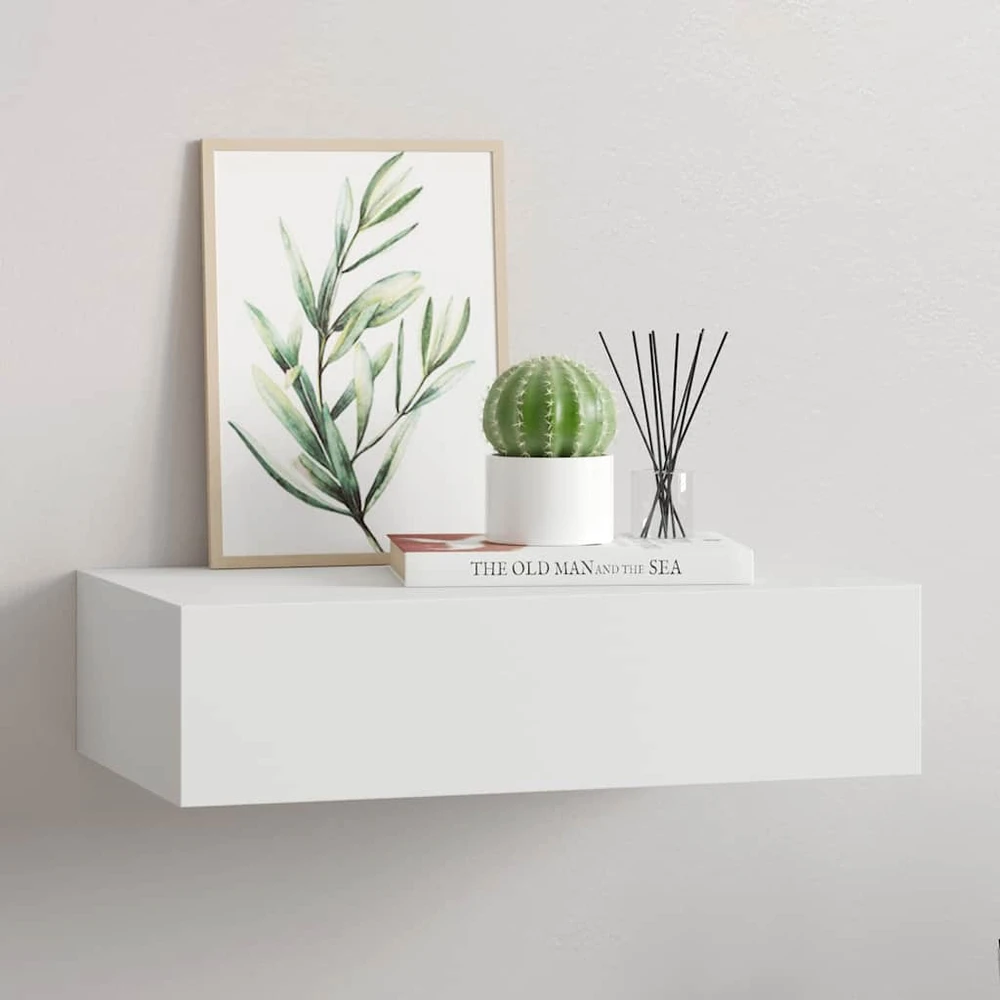 Sieninė lentyna su stalčiumi, balta, 40x23,5x10cm, MDF