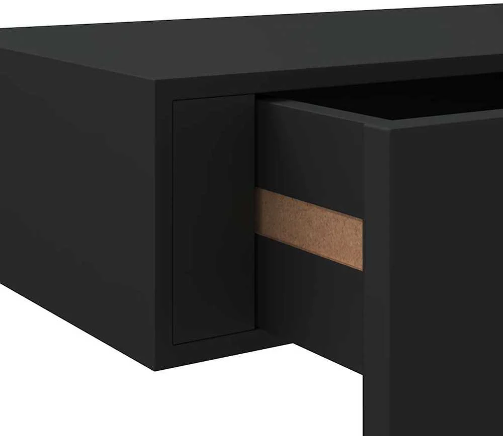 Sieninė lentyna su stalčiumi, juoda, 40x23,5x10cm, MDF