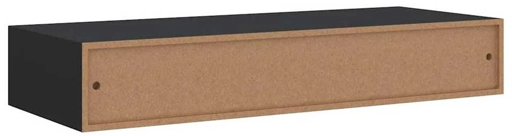 Sieninė lentyna su stalčiumi, juoda, 60x23,5x10cm, MDF