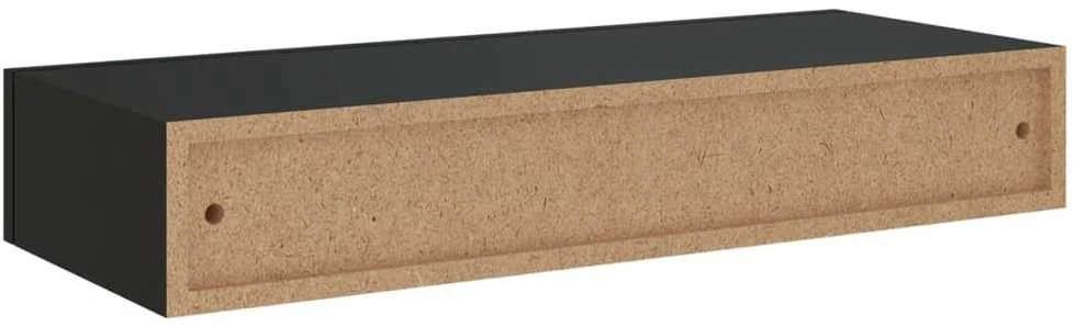Sieninė lentyna su stalčiumi, juoda, 60x23,5x10cm, MDF