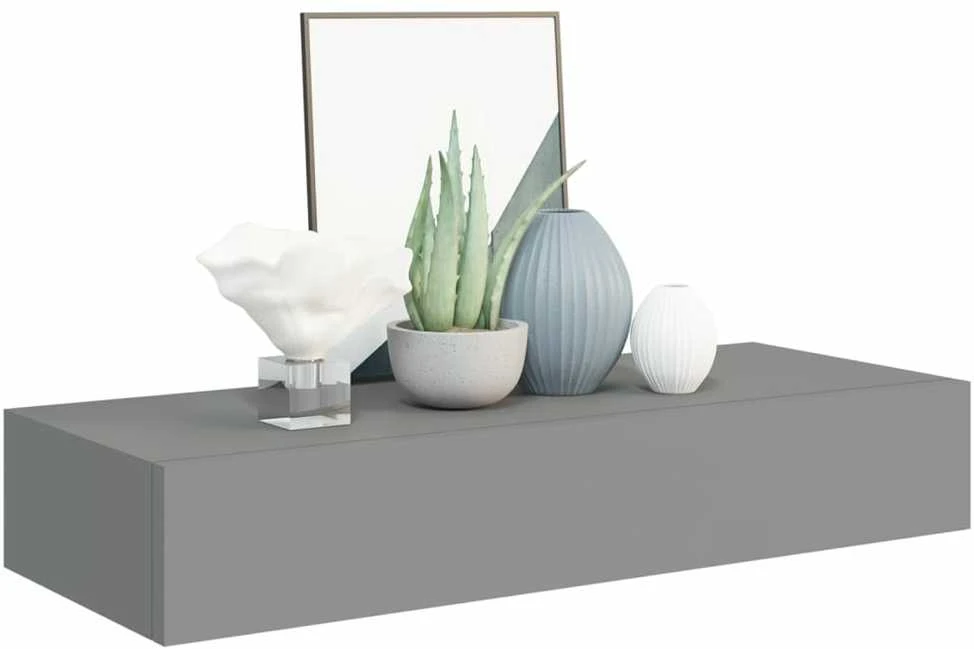 Sieninė lentyna su stalčiumi, pilka, 60x23,5x10cm, MDF