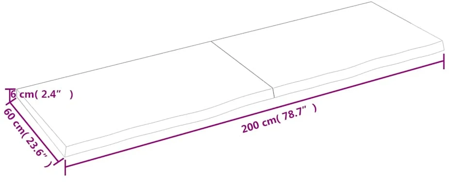 Sieninė lentyna, tamsiai ruda, 200x60x(2-6) cm, ąžuolo masyvas