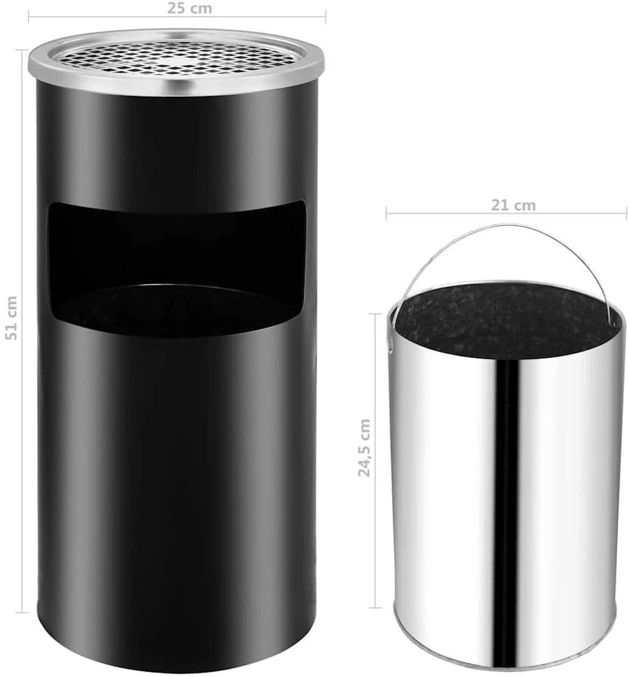 Sieninė šiukšliadėžė-peleninė, juodos spalvos, plienas, 26l