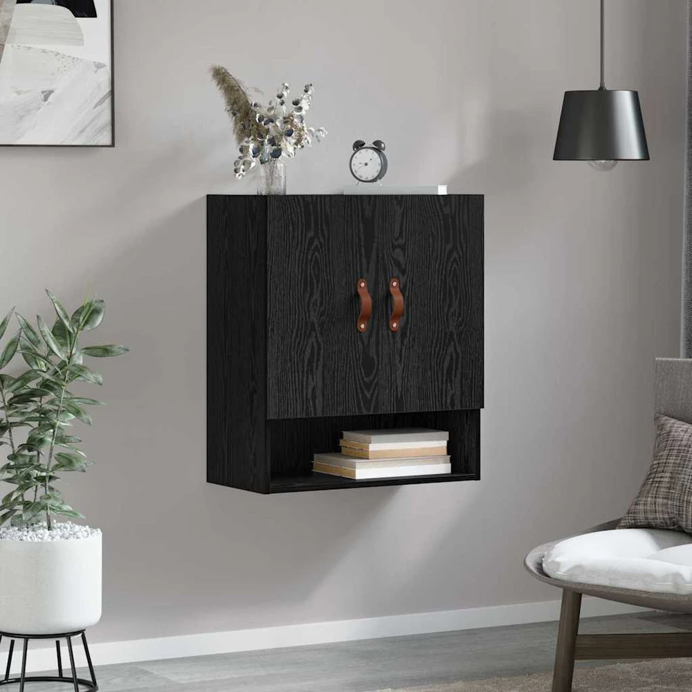 Sieninė spintelė 60 x 31 x 70 cm Apdirbta mediena juoda ąžuolo