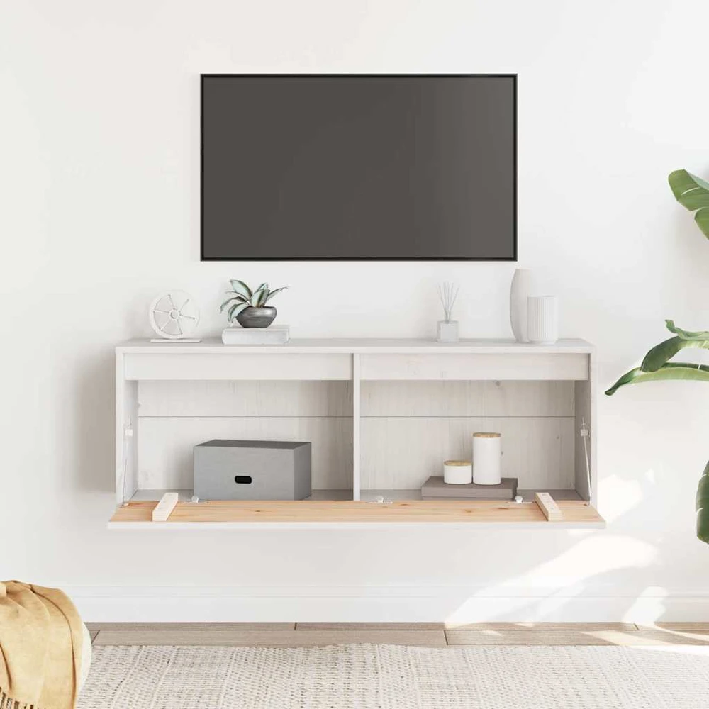 Sieninė spintelė, balta, 100x30x35cm, pušies medienos masyvas