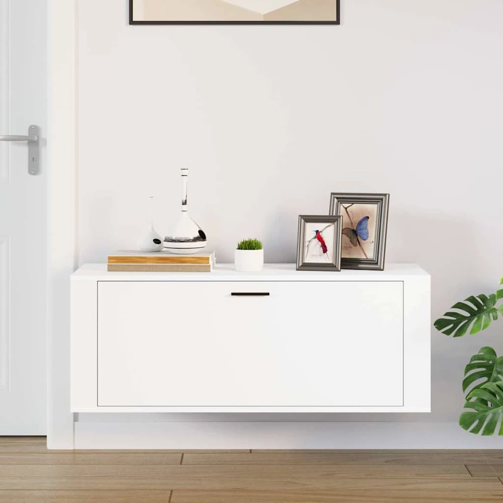 Sieninė spintelė batams, balta, 100x35x38cm, apdirbta mediena
