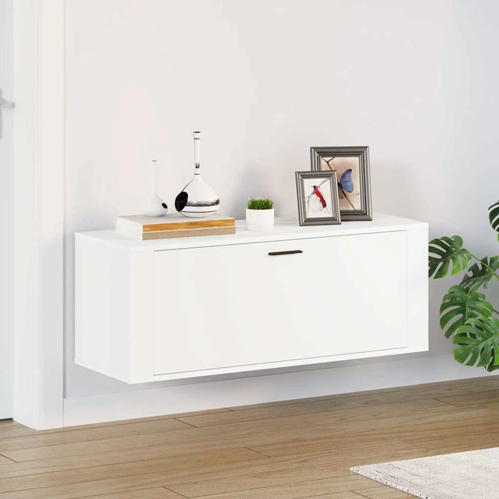 Sieninė spintelė batams, balta, 100x35x38cm, apdirbta mediena