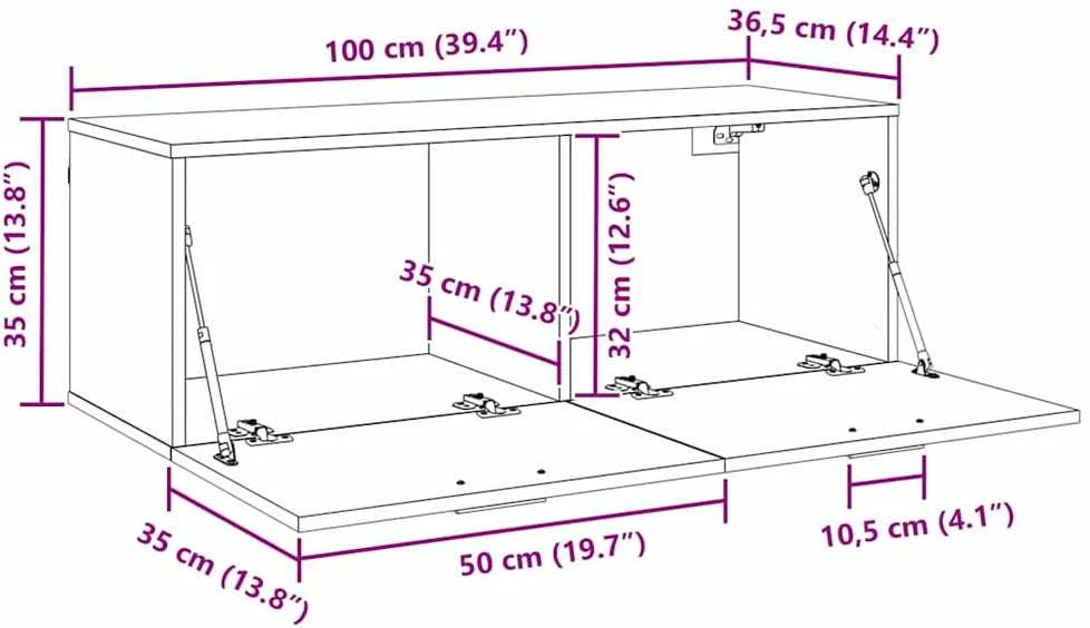 Prie sienos montuojama spinta 100 x 36,5 x 35 cm Juodas ąžuolas