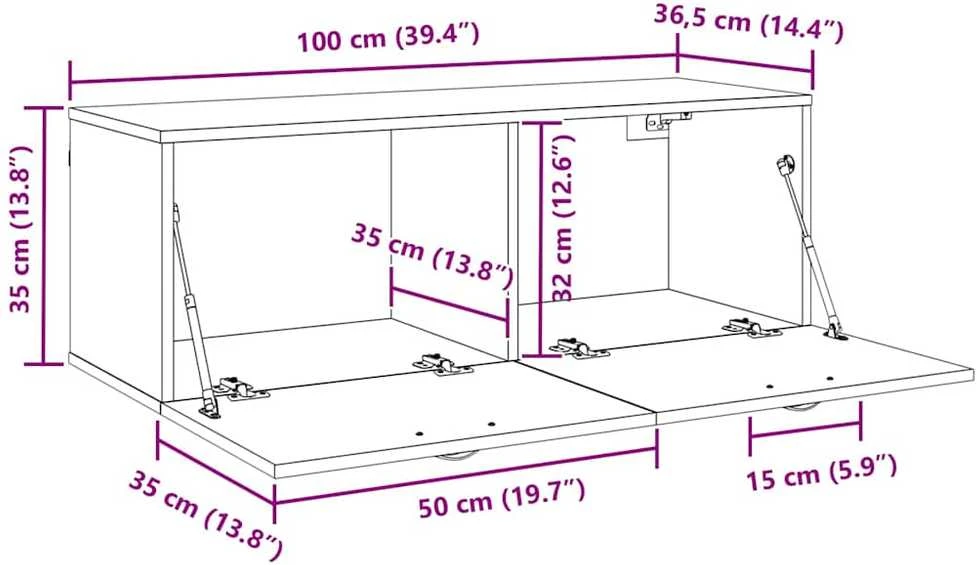 Prie sienos montuojama spinta 100 x 36,5 x 35 cm Juodas ąžuolas