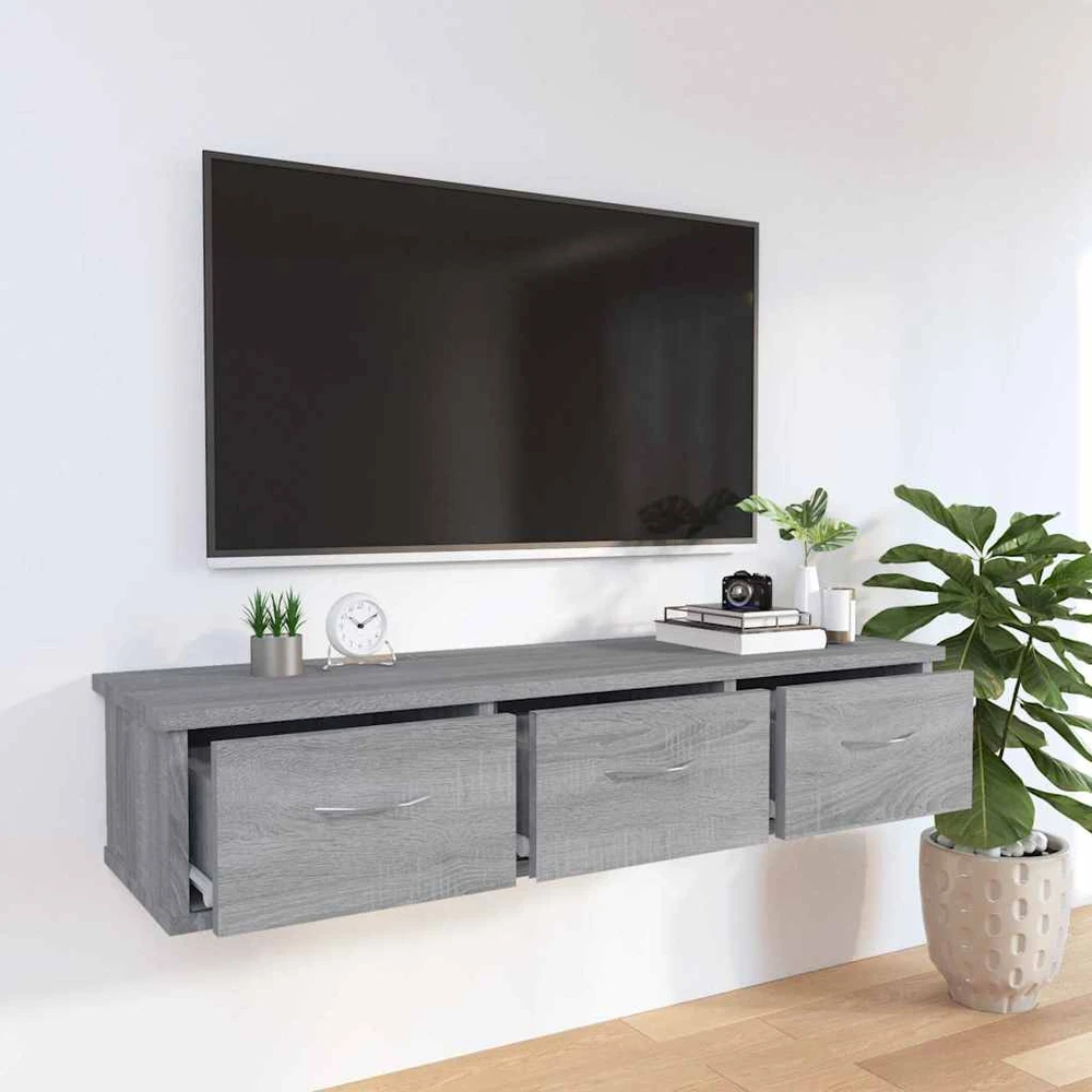 TV staliukas Sieninė spintelė, pilkos ąžuolo spalvos, 88x26x18,5cm, mediena