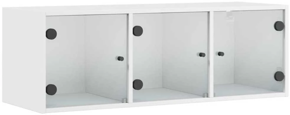 Sieninė spintelė su stiklinėmis durelėmis, balta, 102x37x35cm