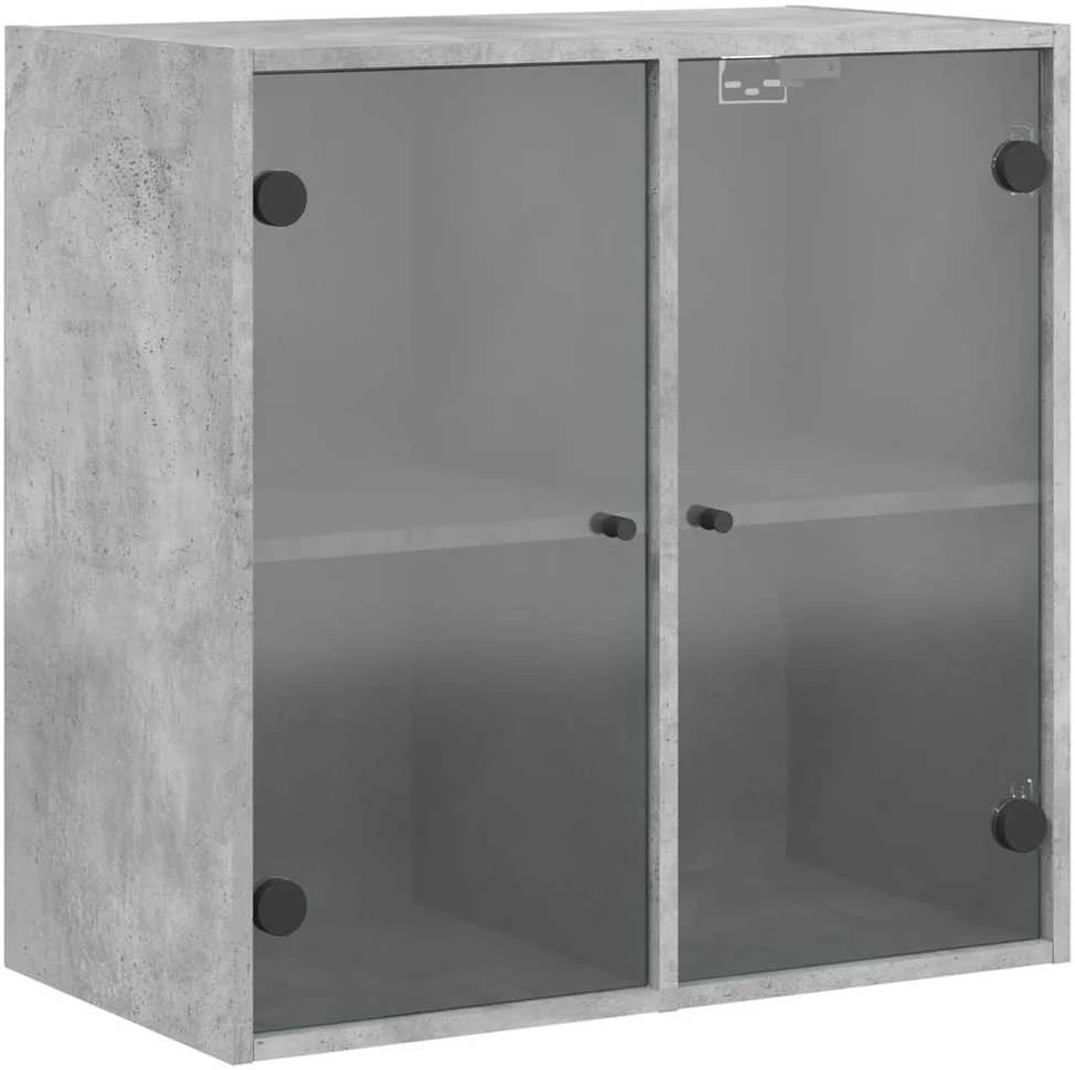 Sieninė spintelė su stiklinėmis durelėmis, betono, 68x37x68,5cm